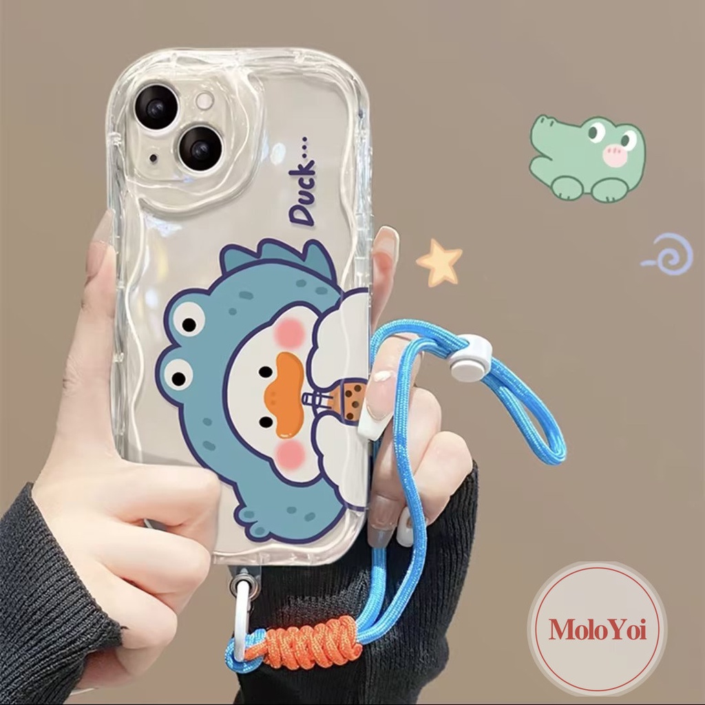 Casing Tepi Melengkung Bergelombang Transparan Bening 3D Kompatibel Untuk iPhone XR XS X Max11 14 12 13 Pro Max 7Plus 6 7 8 6s Plus 8Plus SE 2020 Kartun Lucu Bebek Lucu Kembali Lembut Tpu Cover