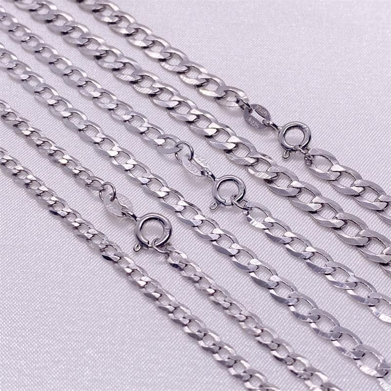 S925 Sterling Silver Kalung Sederhana Fashion Pria Rantai Samping Kuba Cambuk Rantai Liontin Rantai Tebal Fashion Kerah Rantai