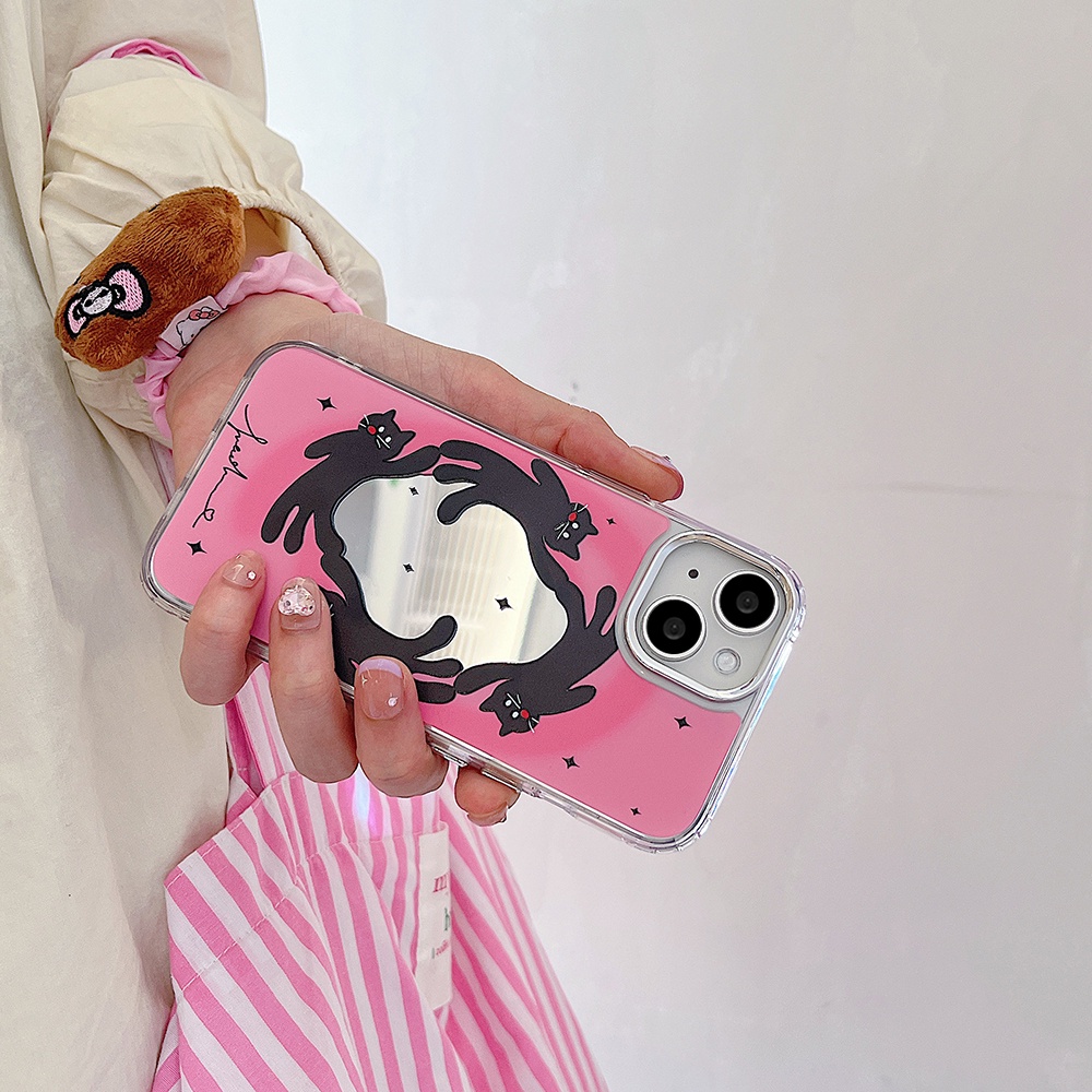 Fashion Kucing Hitam Plating IPhone Case Kompatibel Untuk Iphone11Cermin Rias Casing14 Pro Max Ip13 12 11 Pro Max 12 Pro Max Shockproof Lembut TPU Belakang Ponsel Cover