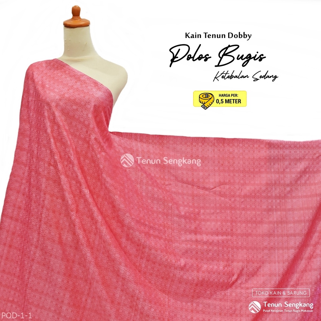 Kain Tenun Dobby Polos Ketebalan Sedang Sutra Bugis Makassar Merah Jambu - Tenun Sengkang POD-1-1