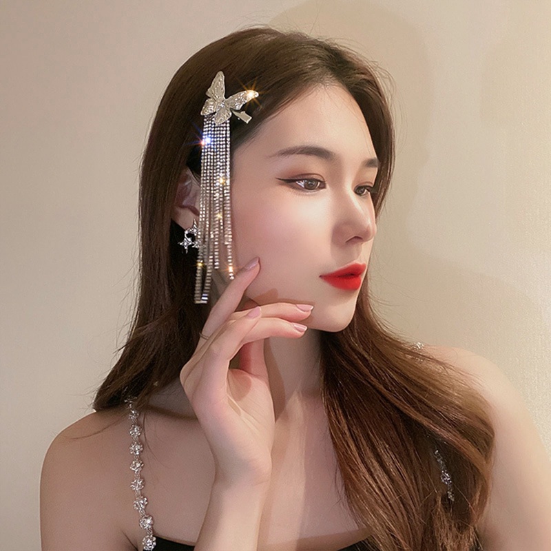 Ins Fashion Kupu-Kupu Rumbai Jepit Rambut Duckbill Klip Perempuan Pasang Rusak Rambut Poni Klip Kepribadian Aksesoris Rambut Super Panjang