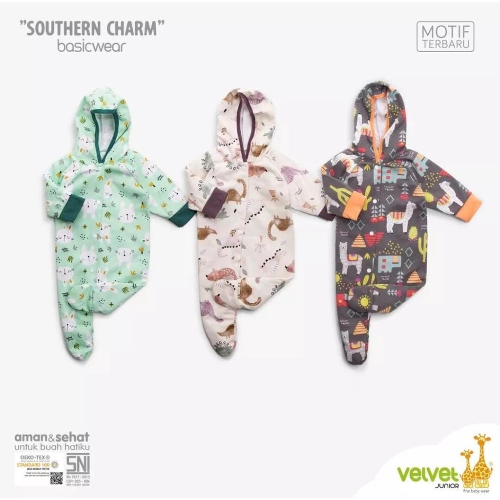 Velvet Junior - 3pcs Sleepsuit Newborn 0-3m | Jumper Topi Tutup Kaki