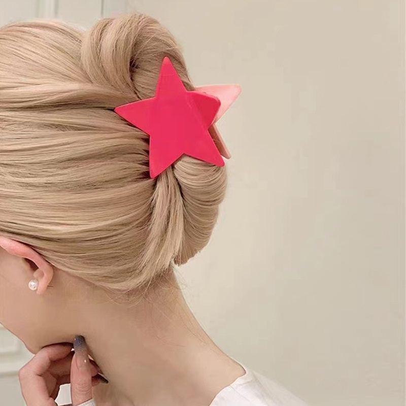 Pentagram Y2k Fashion Hair Clip Besar/Akrilik Shiny Cakar Rambut Bintang Berujung Lima/Korea Klip Hiu Berujung Lima Ponytail Besar Ambil Klip Belakang/Permen Warna Hiu Klip Aksesoris Rambut