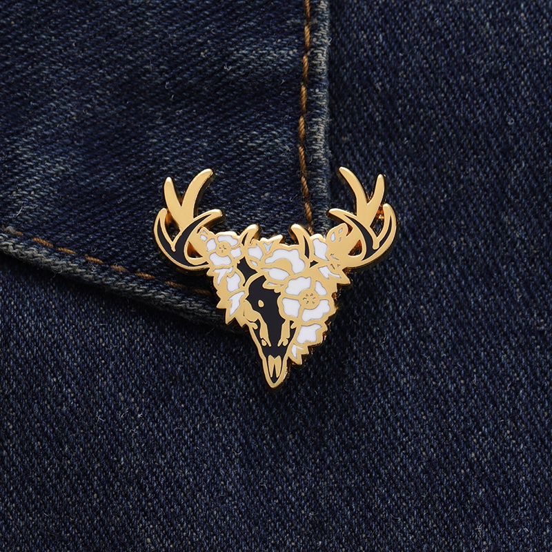 Hitam Bunga Rusa Enamel Keras Pin Bros Rusa Emas Kerah Pin Kartun Hewan Lencana Fashion Perhiasan Aksesoris Hadiah