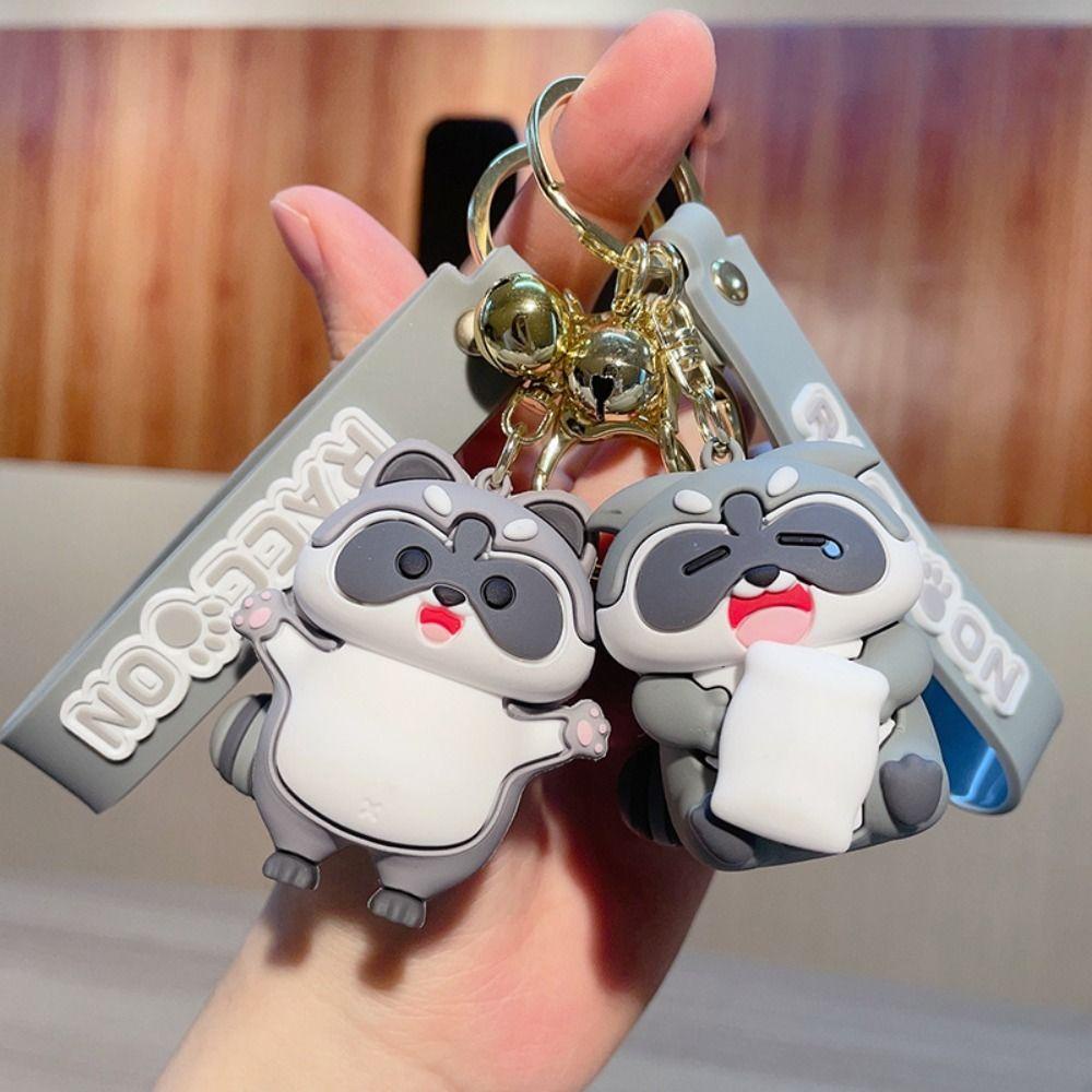 Agustina Raccoon Gantungan Kunci Pasangan Fashion Lucu Kawaii Earphone Case Lucu Backpack Decor