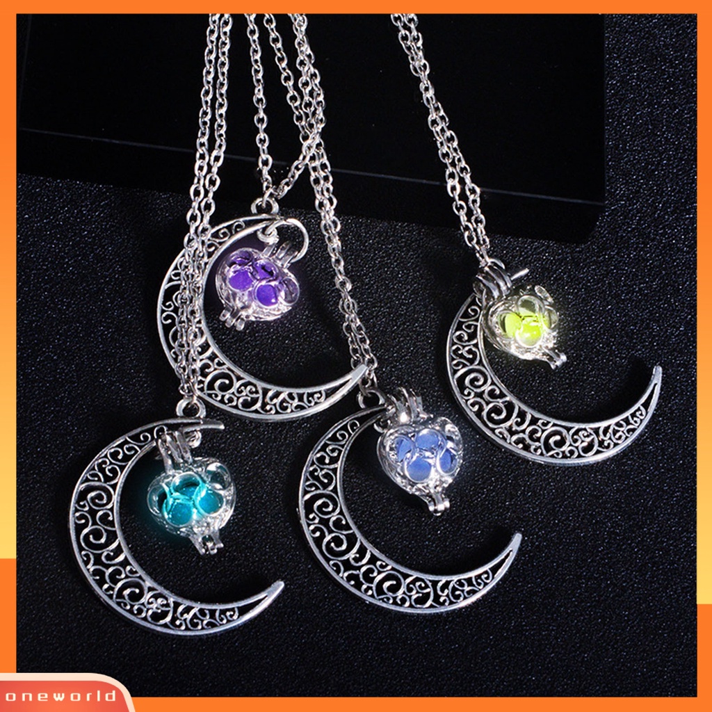 [ONE] Kalung Liontin Unisex Glow In the Dark Luminous Crescent Necklace Choker Jewelry Untuk Hadiah