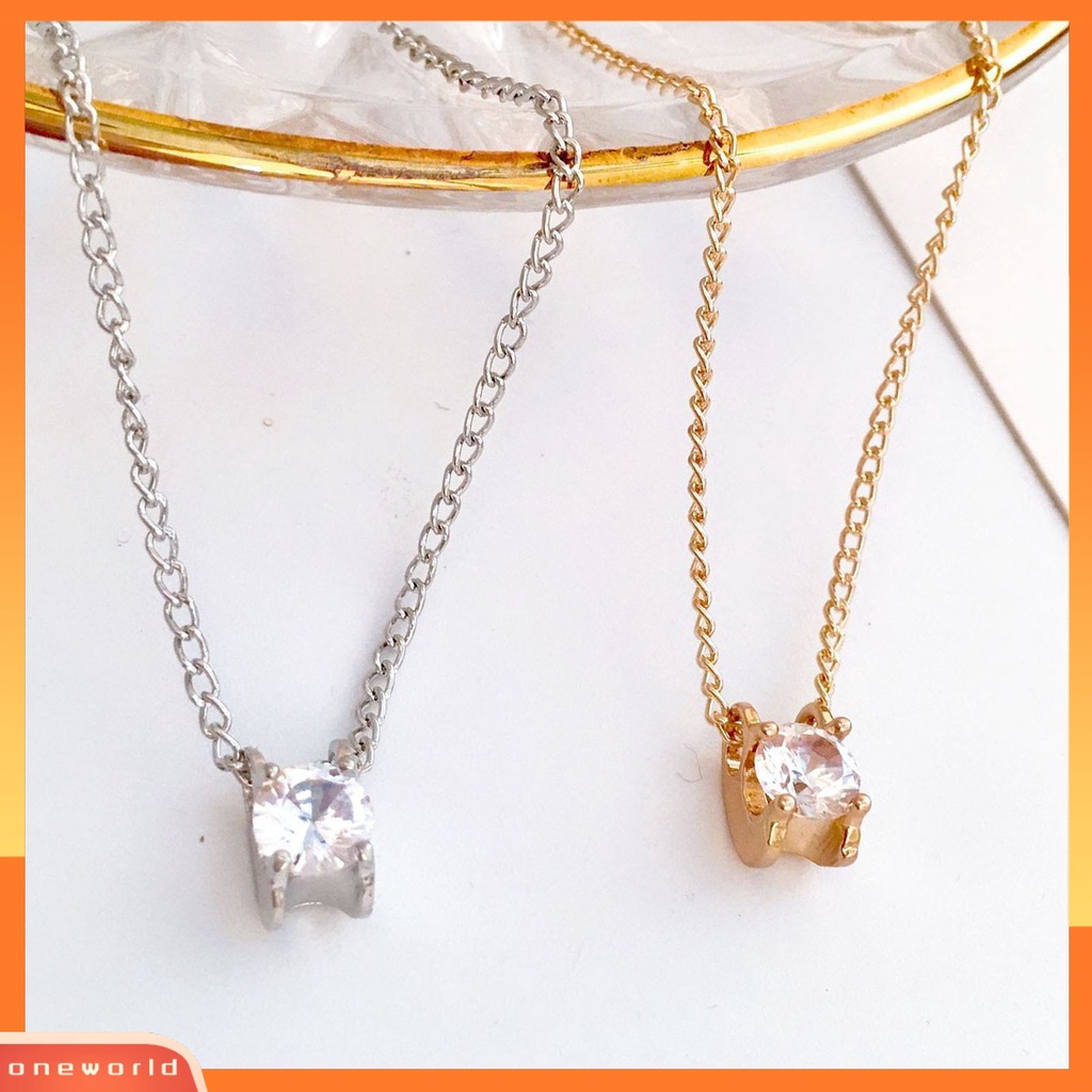 [ONE] Mewah Menawan Wanita Kalung Paduan Shiny Cubic Zirconia Pendant Necklace Perhiasan Aksesoris