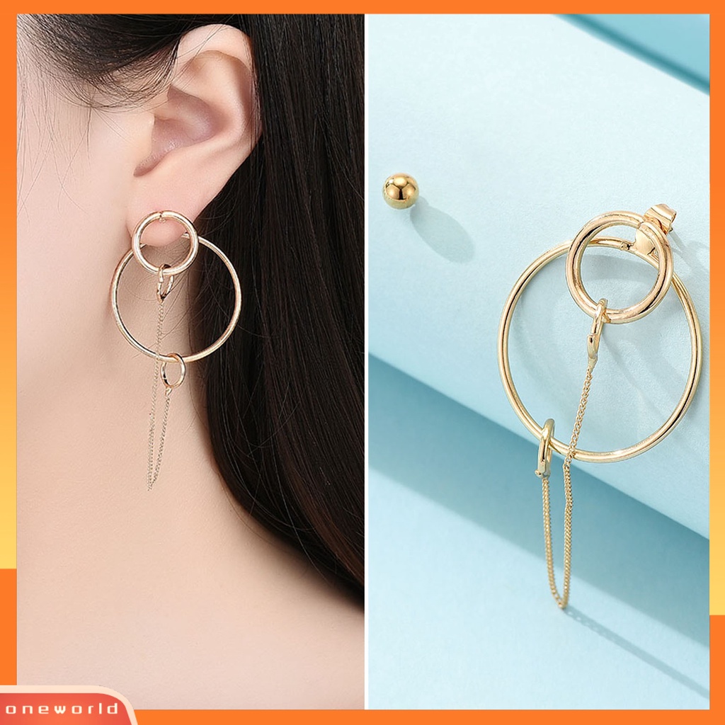 [ONE] 1pasang Anting Pejantan Rantai Kaitan Asimetris Rumbai Temperamen Halus Cincin Geometris Emas Drop Earrings Fashion Perhiasan