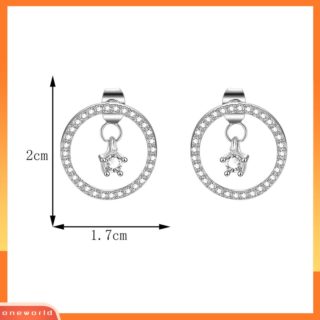 [ONE] 1pasang Anting Pejantan Geometris Bulat Dilepas Liontin Elegan Warna Perak Berkilau Berlian Imitasi Drop Earrings Fashion Perhiasan