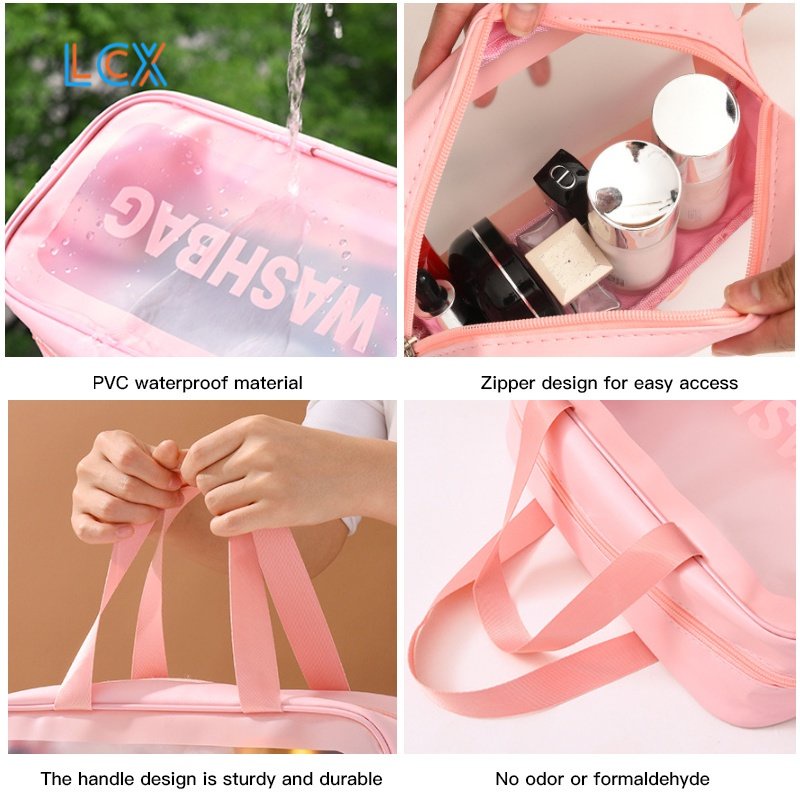 LCX  Tas Kosmetik WASHBAG Bahan PVC Kulit PU Waterproof Transparant Pouch Travel Organizer VS-134