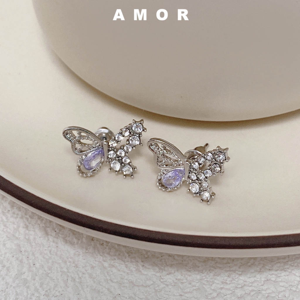 Anting Mewah Y2K Diamond Butterfly Purple Zircon2023Terbaru Unik