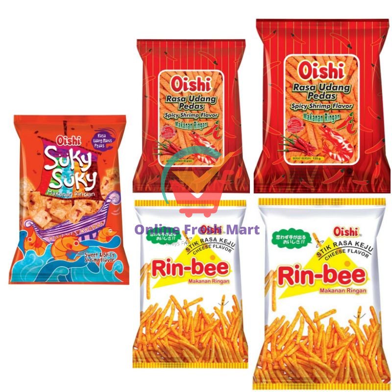 

Oishi Aneka Snack Rin-Bee Stik Keju Suky suky udang cracker manis pedas