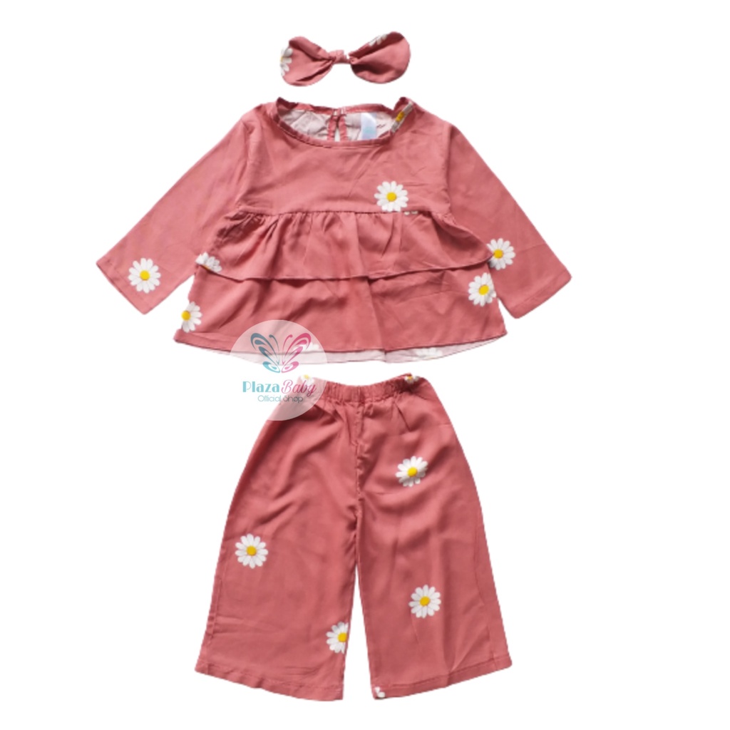 Plazababyku MX MELODY RAYON SETELAN BANDO setelan bayi motif bunga yang lucu free headband