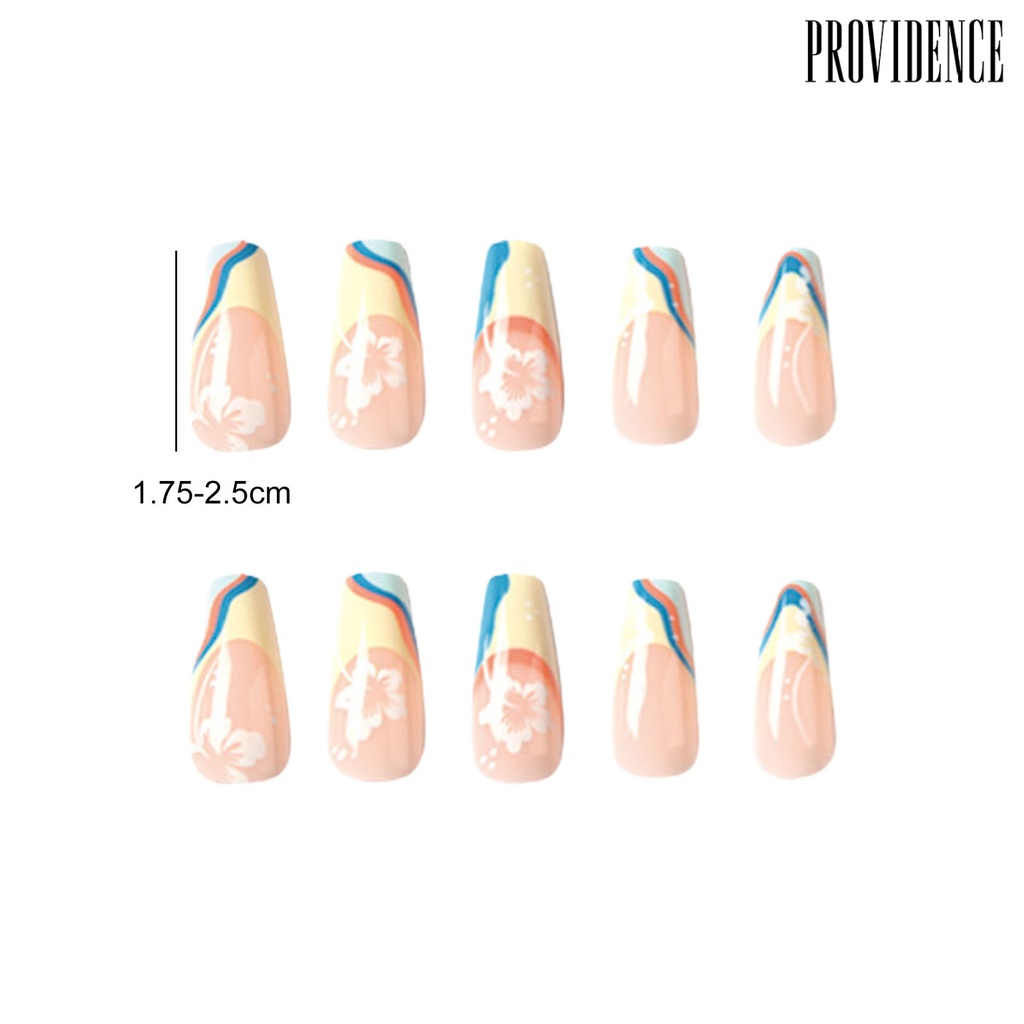 Providence 24pcs Kuku Palsu Gaya Perancis Motif Bunga Dekorasi Kuku Warna Kontras Tekan Pada DIY Kuku Manicure Wraps Nail Perlengkapan Salon