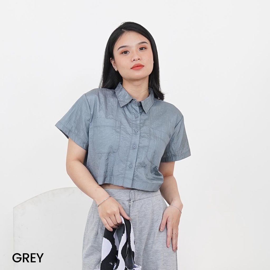 Kemeja Crop Top Crinkle Gemini