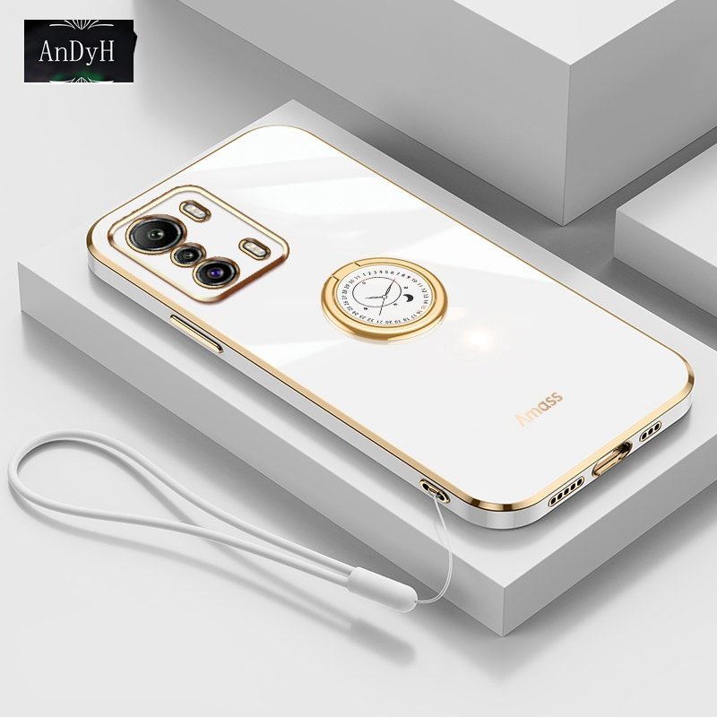 Andyh Casing Ponsel Silikon Ultra Tipis Untuk Infinix Zero 5G X6815 X6815B Deluxe Fall Protection Gold Band Dengan Jam Cincin Dan Lanyard Gratis