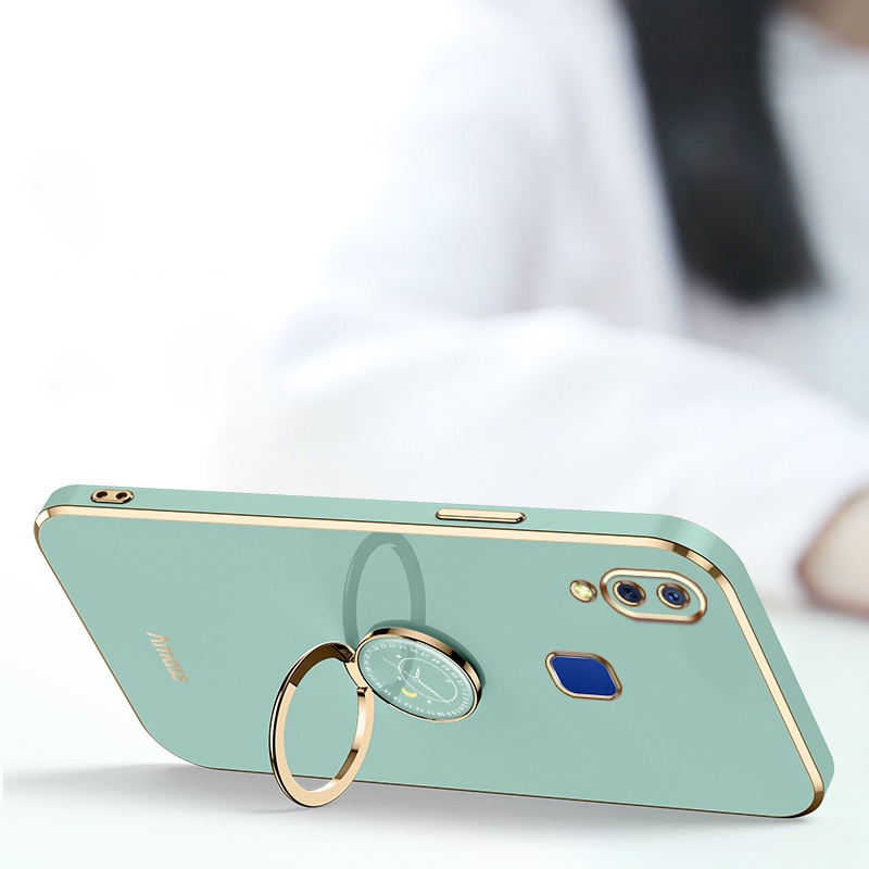 Andyh Casing Ponsel Silikon Ultra Tipis Untuk Vivo Y95 Y93 Y91 Y91i 1816 1817 1811 1814 1815 1807 Deluxe Perlindungan Jatuh Pita Emas Dengan Jam Cincin Dan Lanyard Gratis