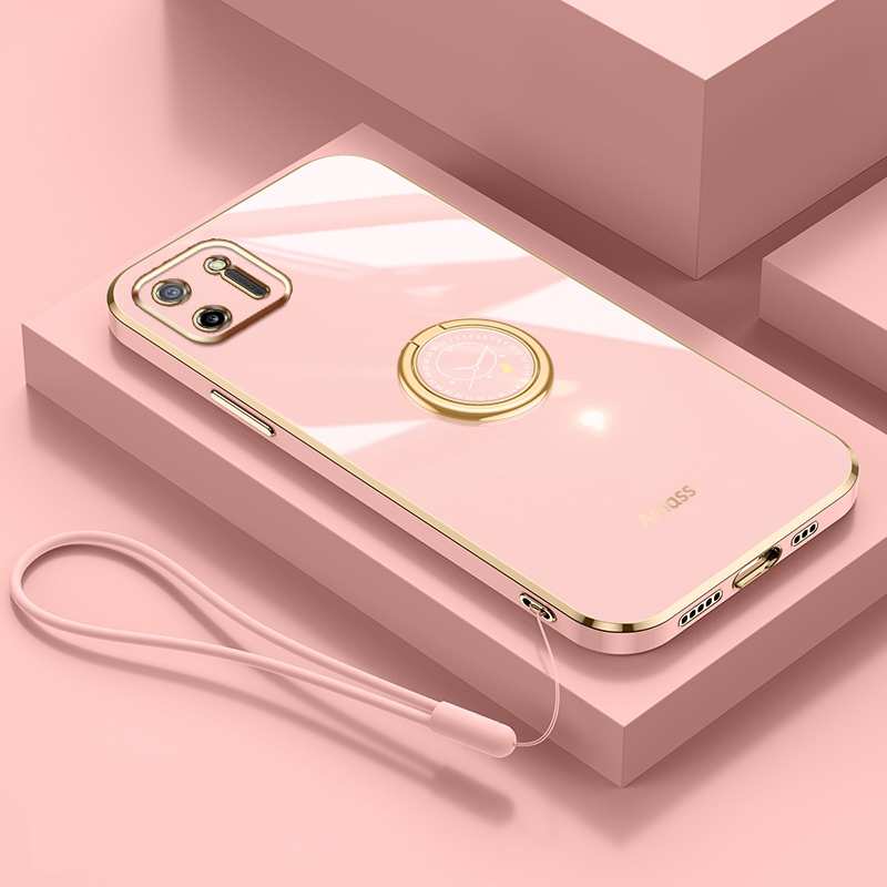 Andyh Casing Ponsel Silikon Ultra Tipis Untuk OPPO Realme C11 Deluxe Perlindungan Jatuh Pita Emas Dengan Cincin Jam Dan Lanyard Gratis