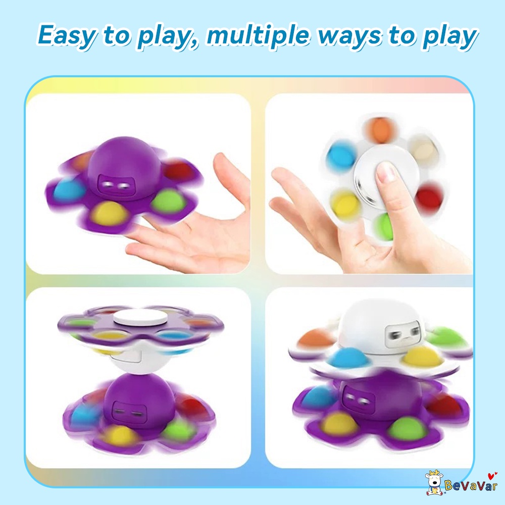 BEVAVAR Mainan Berputar Gyro gurita kecil Silikon /Pop It Gurita Mainan pendidikan bayi Penuh warna