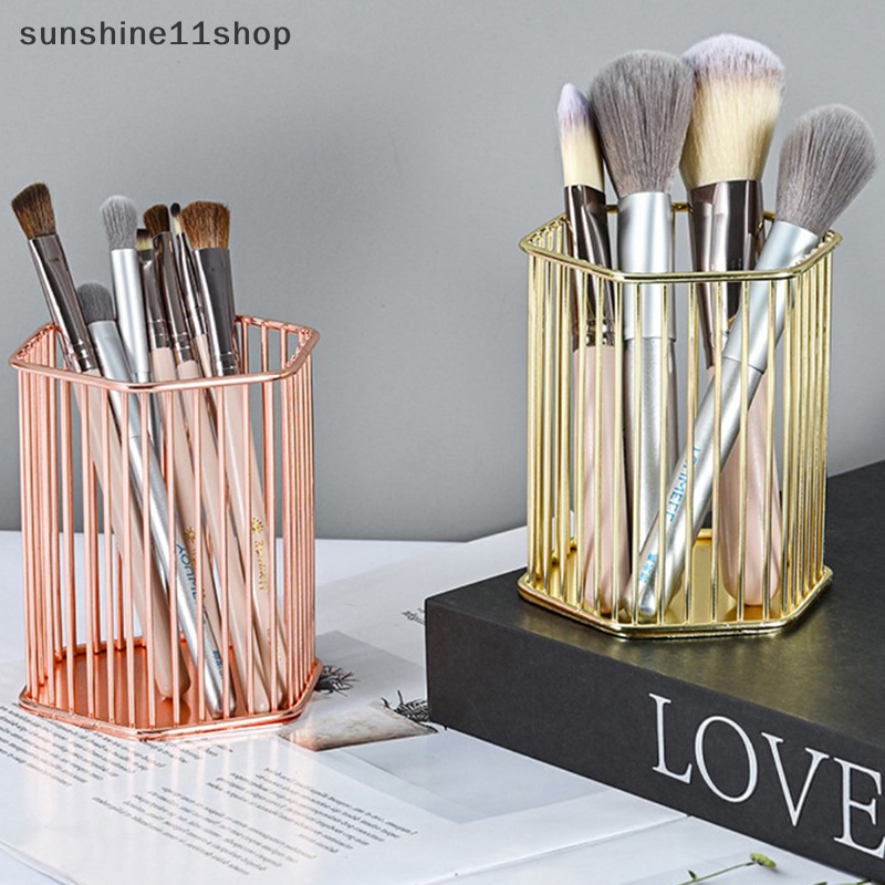 Sho Desktop Tempat Pulpen Kantor Sekolah Tempat Penyimpanan Logam Emas Rose Gold Kotak Meja Pulpen Pensil Organizer Dekorasi Rumah Makeup Storage N