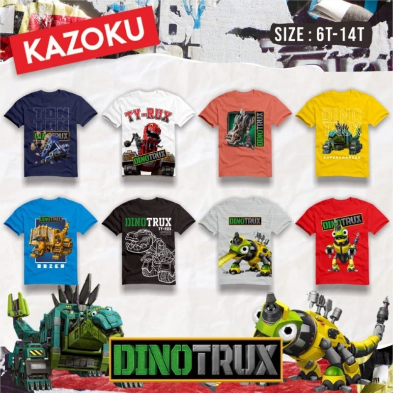 Kaos Lengan Pendek Anak Cowok Motif Dino Trux Usia 6-14 Tahun