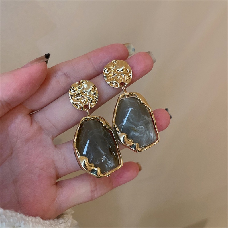 Ahellogirl Korea Retro Istana Gaya Resin Geometris Anting-Anting Wanita Baru Berlebihan High-end Ringan Mewah S925 Perak Jarum Anting Tren