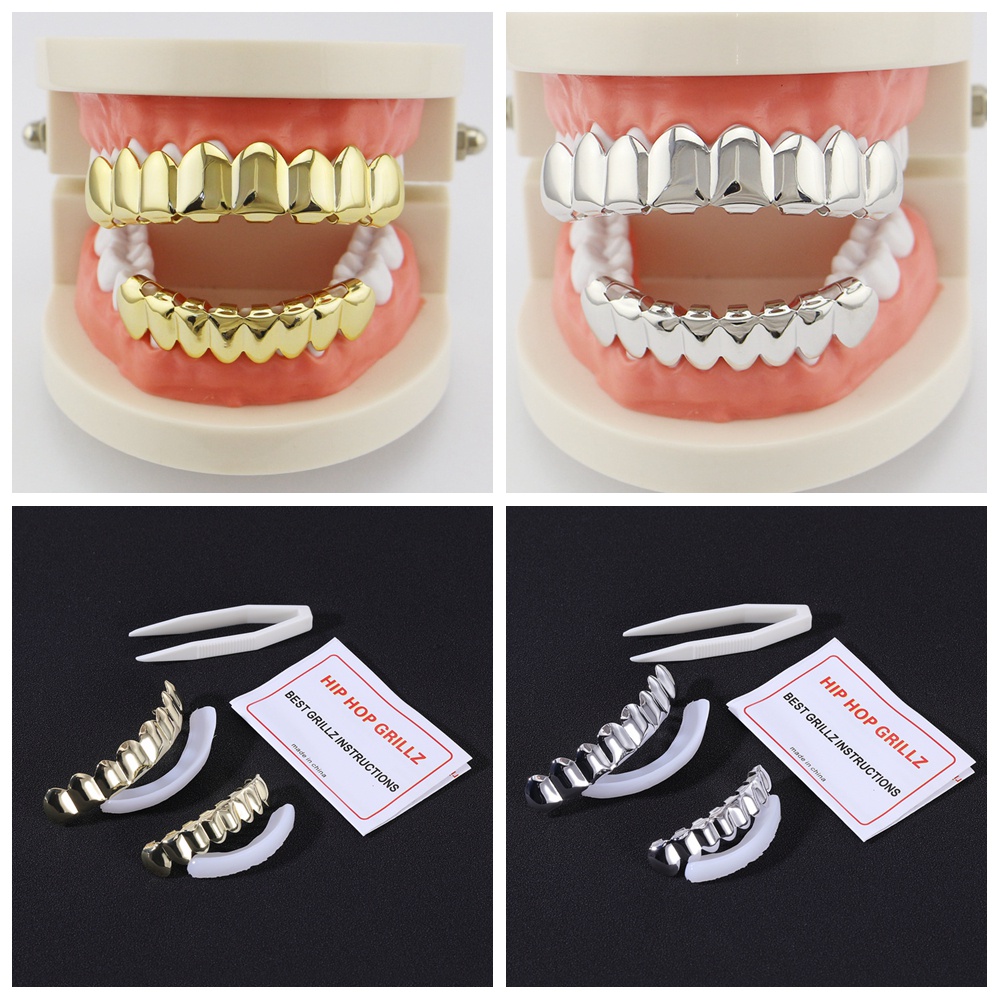 1pc/1 Pasang Rock Hip Hop Behel Lapis Emas Cross Grills Tooth Hollow Single Grillz Tooth Cap Behel Berlian Imitasi Klip Gigi