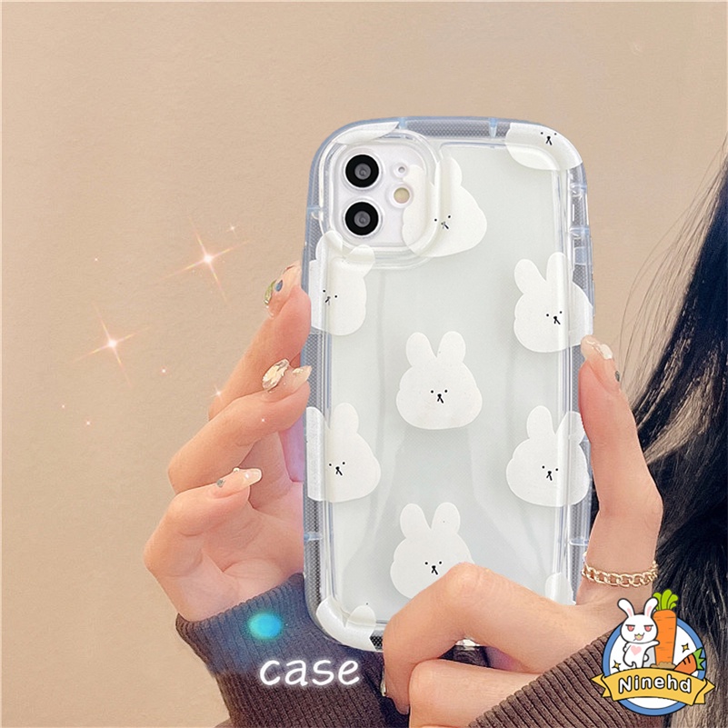 IPHONE Casing Kompatibel Untuk Iphone14 13 12 11 Pro Max X Xr Xs Max8 7 6 6s Plus Se2020Motif Lucu Kelinci Putih Airbag Telepon Case Bening Shockproof Soft Silicone Case Cover Pelindung