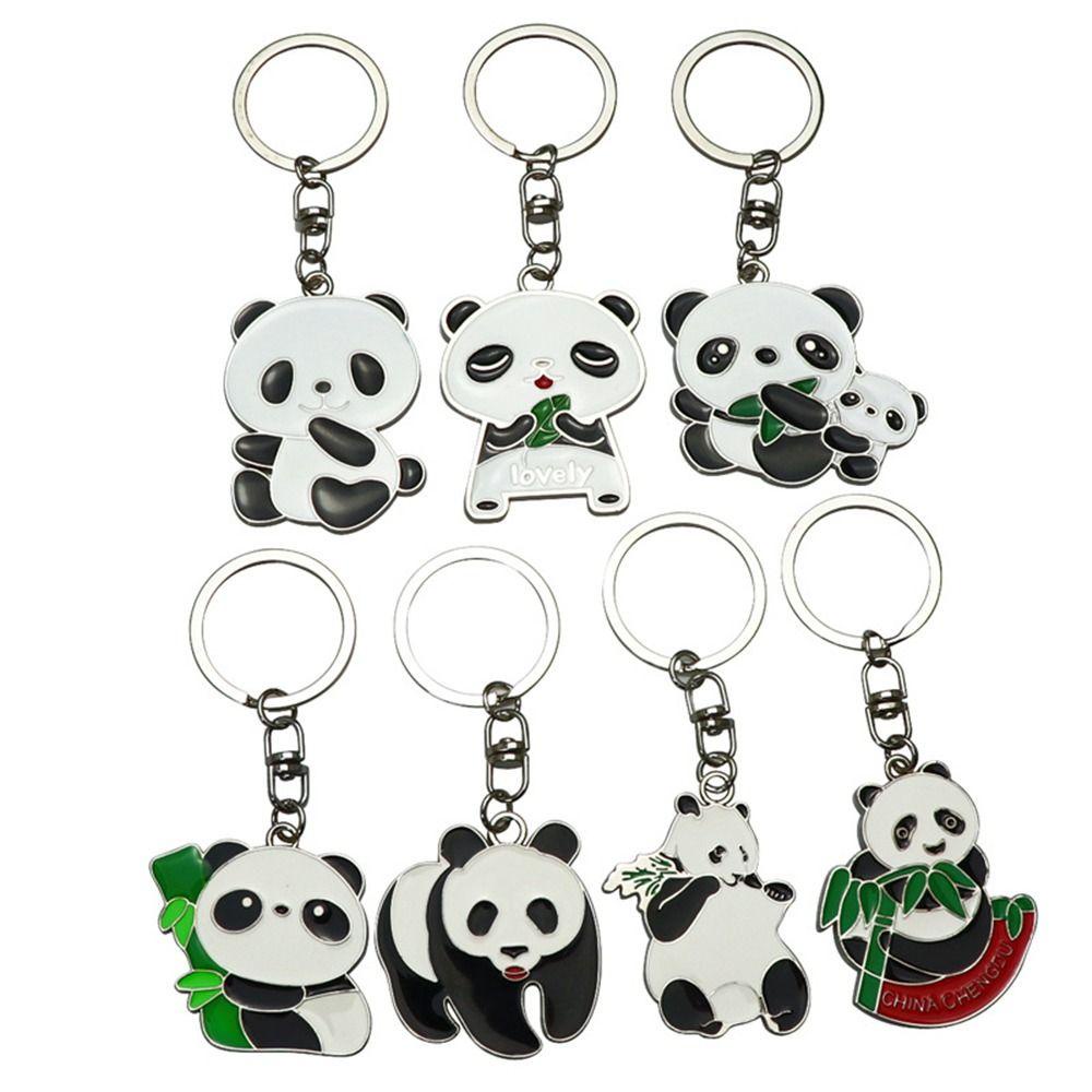 QUINTON Panda Gantungan Kunci Mobil Kreatif Kartun Untuk Wanita Pria Car Key Holder Jewelrys Ornamen Phone Charm Handbag Charms Panda Key Chain