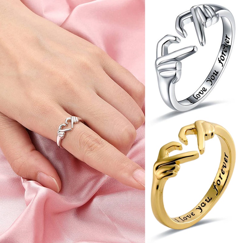 Cincin Pasangan Hati Tangan Tidak Teratur Cincin Jari Perempuan Trendi Cincin Kawin Romantis I Love You Cincin Gaya Korea