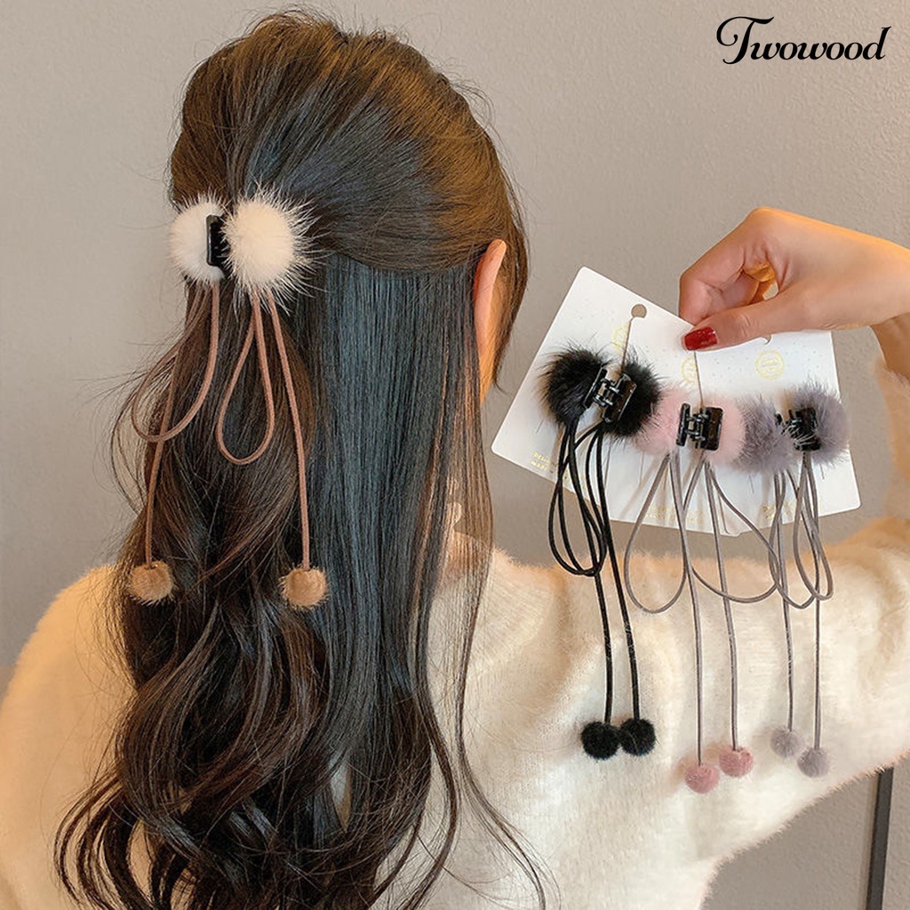 Twowood Gaya Korea Persilangan Gigi Cakar Rambut Kecil Wanita Elegan Hairball Bow Ribbon Hair Clip Aksesoris Rambut