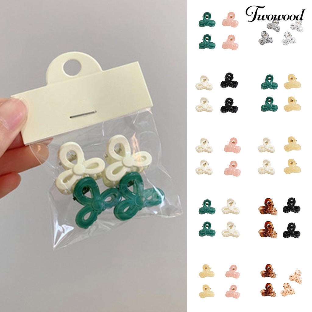 Twowood 4Pcs Transparan Permen Warna Non-Slip Poni Samping Jepit Rambut Ikatan Simpul Bentuk Putri Kecil Klip Rambut Styling Aksesoris