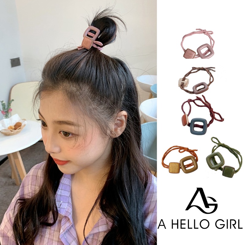 Ahellogirl Versi Korea Dari Ins Fashion Karet Gelang Diikat Tali Rambut Geometris Persegi Warna Sederhana Sarung Kulit Bakso Kepala Aksesoris Rambut Kreatif