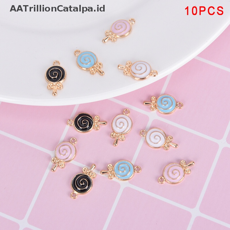 Aatrillioncatalpa 10Pcs/Lot Enamel Alloy Lolipop Permen Ch Logam Liontin Temuan Perhiasan DIY ID