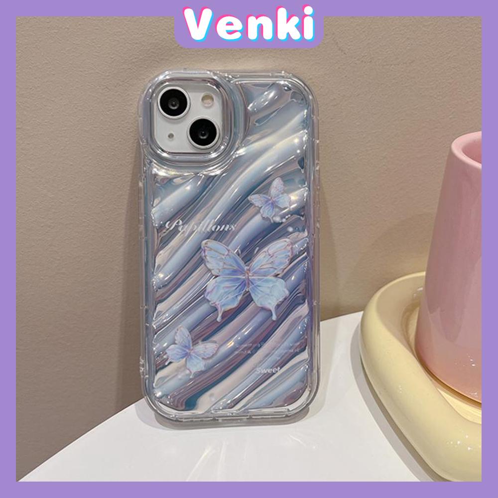 VENKI - Untuk iPhone 11 iPhone Case Laser Reflektif Bening Phone Case TPU Lembut Tahan Guncangan Airbag Case Simple Gradient Butterfly Kompatibel dengan iPhone 14 13 Pro Max 12 Pro Max XR 7 8