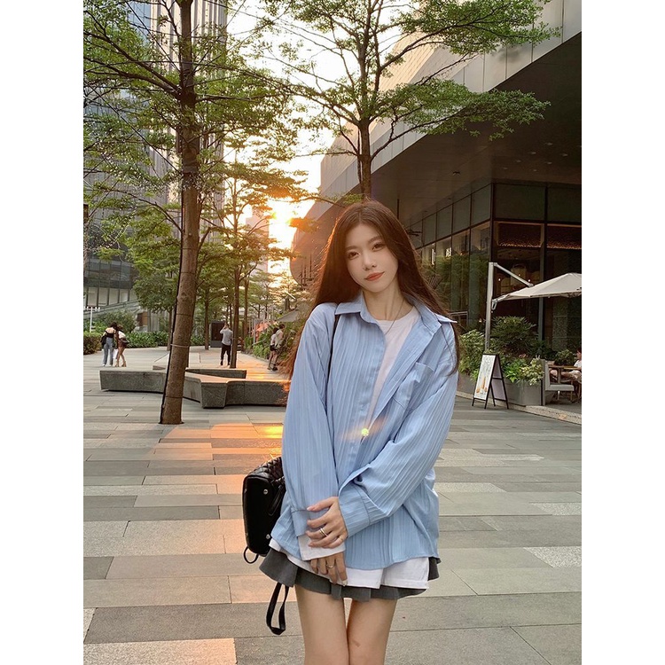 Kemeja Wanita Import Polos Lengan Panjang Linen Korean Blouse