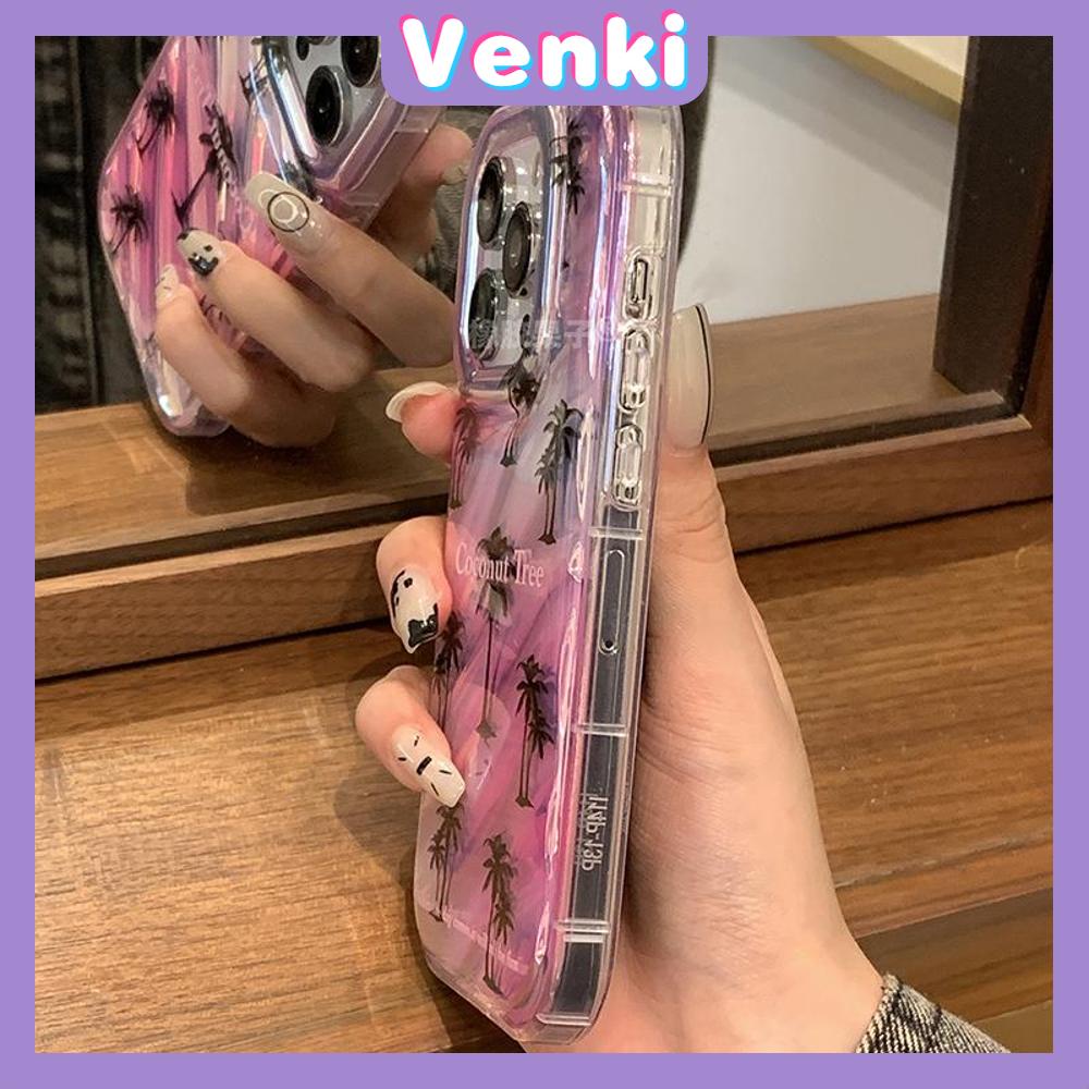 VENKI - Untuk iPhone 11 iPhone Case Laser Reflektif Bening Phone Case TPU Soft Shockproof Airbag Phone Case Romantis Pohon Kelapa Kompatibel dengan iPhone 14 13 Pro max 12 Pro Max XR