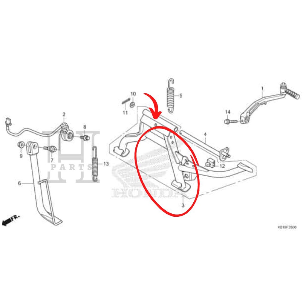 STANDAR DUA TENGAH STAND ASSY MAIN BEAT SCOOPY SPACY VARIO FI ESP 5050A-K25-900 ASLI ORIGINAL AHM HGP HONDA