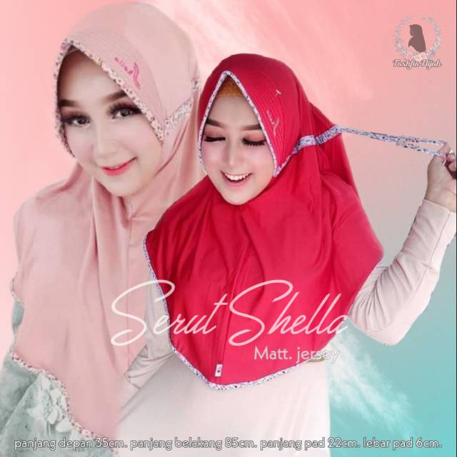 Best Seller  Hijab Serut Shella ORI jersey motif bunga polos kombinasi list KCB sport Adiba jokowi