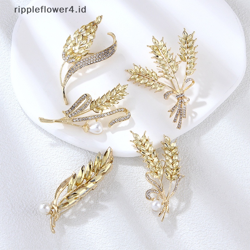 {rippleflower4.id} Golden Ear Of Wheat Bros Wanita Halus Berlian Imitasi Gandum Telinga Bros Kerah Pin Jas Bros Perhiasan~