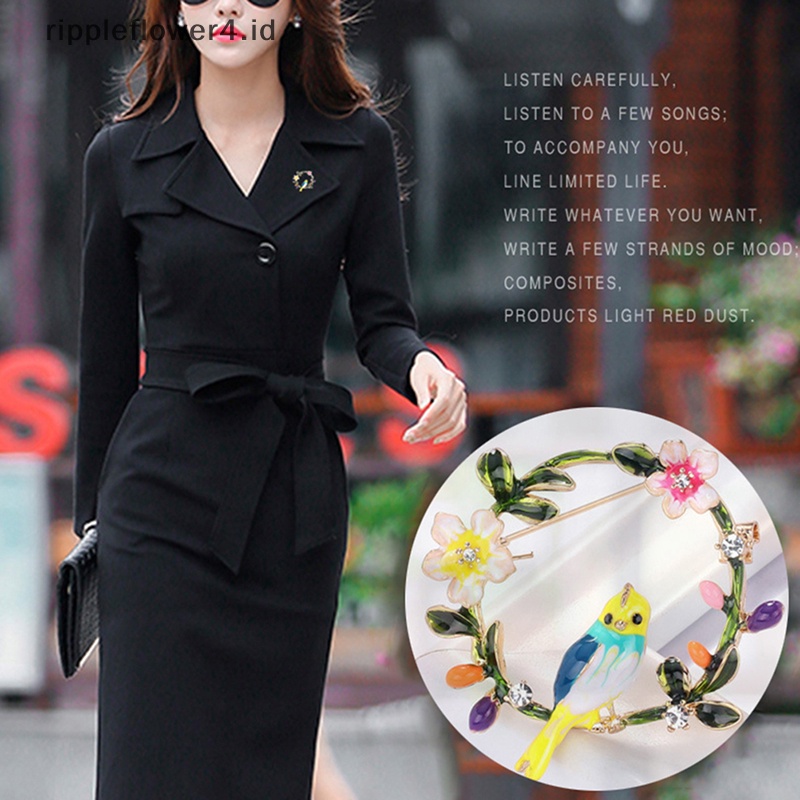 {rippleflower4.id} Fashion Hewan Burung Bros Enamel Bunga Kerah pin Dan Bros Gesper~