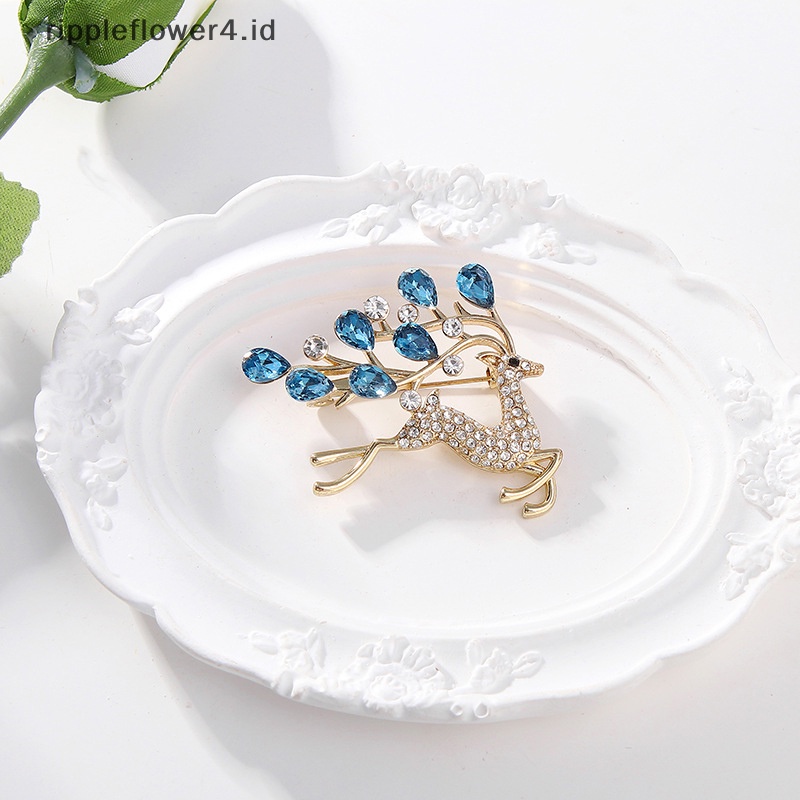 {rippleflower4.id} Reindeer Brooch Pin Untuk Wanita Berlian Imitasi Mengkilap Hewan Bros Pin Sika Lucu Rusa Bros Kerajinan Hadiah~