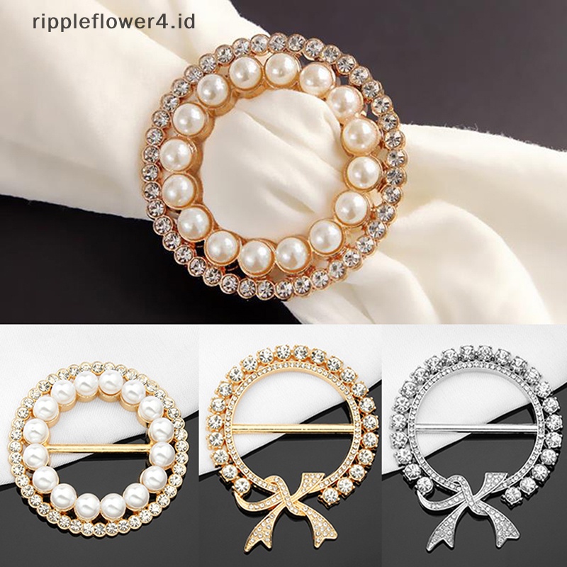 {rippleflower4.id} Jilbab Gesper Mutiara Berlian Imitasi Kristal Pin Muslim Hijab Gesper Pakaian Sudut Syal Sutra Shawl Alloy Bros Pin~