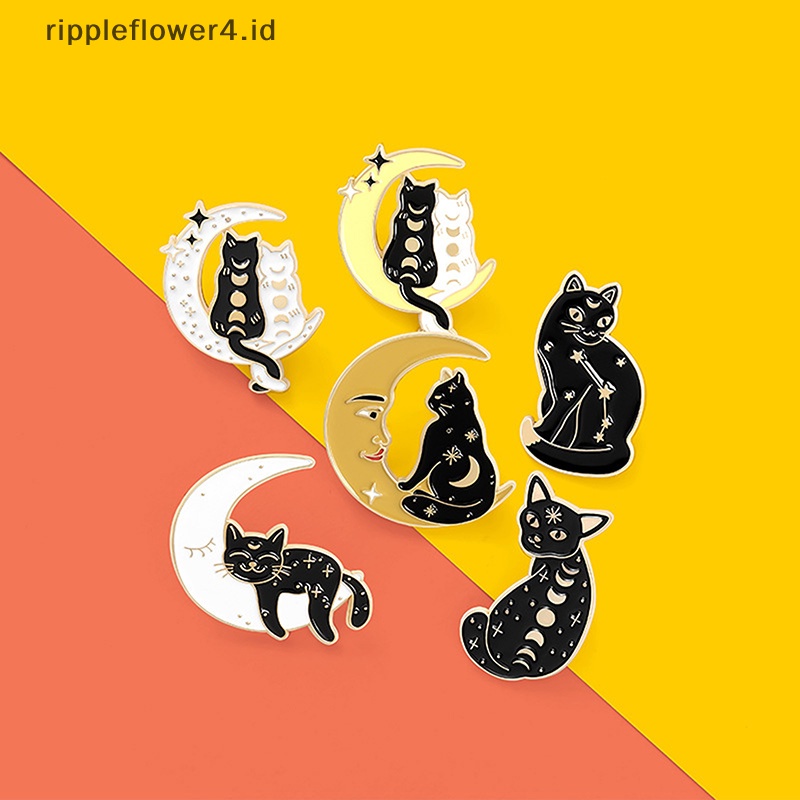 {rippleflower4.id} Witch Cats Enamel Pin Custom Fase Bulan Penyihir Kucing Bros Tas Kerah Pin Hitam~