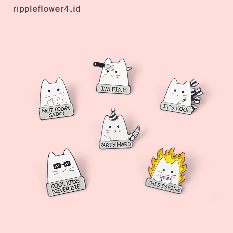 {rippleflower4.id} 1pcs Kreatif Trendi Kartun Kucing Kerah Bros Lencana Pin Denim Tas Hadiah Pria Wanita Fashion Perhiasan~