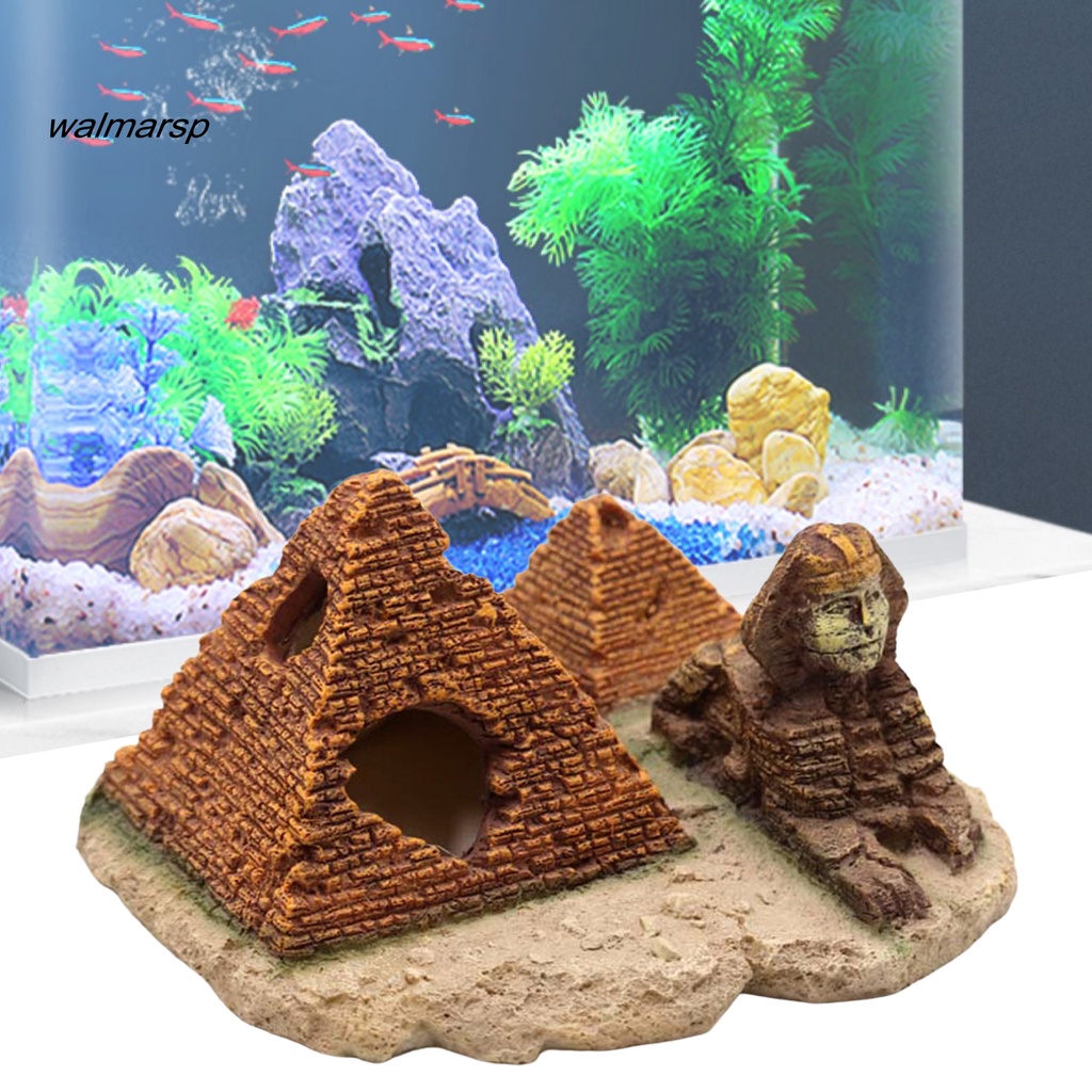 Walmarsp Hiasan Tangki Ikan Colorfast Anti Cacat Jatuh Tidak Polusi Piramid Sphinx Porous Rockery Aquarium Dekorasi Untuk Fish Tank
