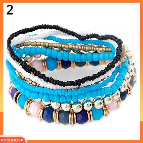 [WOD] 7lapis Manik-Manik Akrilik Bohemian Mixcolor Stretch Multilayer Fashion Gelang