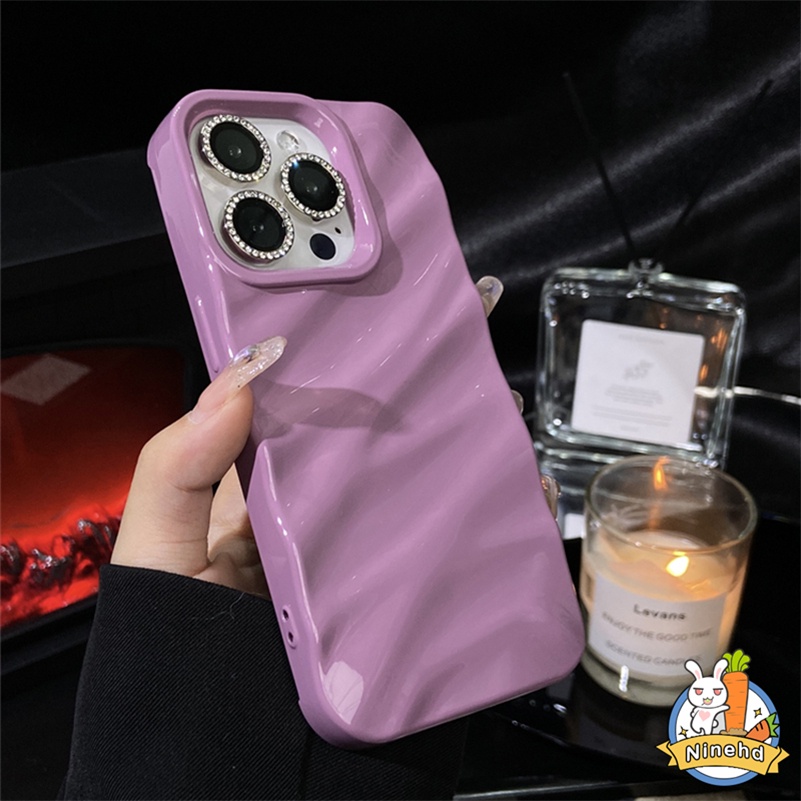 Luxury High-end Ungu 3D Pleats iPhone Case Kompatibel Untuk Iphone14 13 12 11 Pro Max X Xr Xs Max8 7 6 6s Plus SE 2020 Karet Menebal Casing Ponsel Bumper Shockproof Lembut TPU Cover