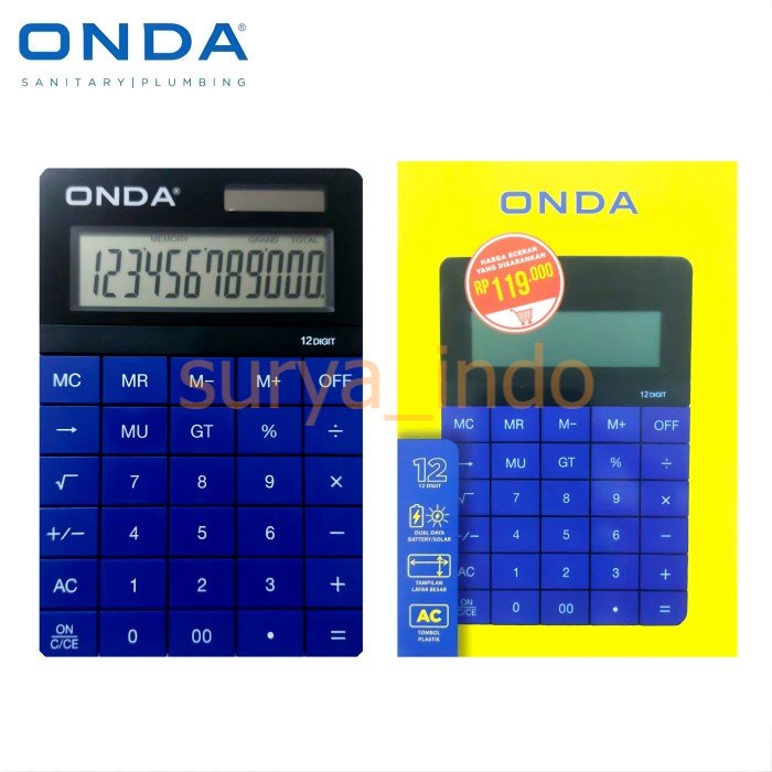 

KALKULATOR 12 DIGIT ONDA LAYAR BESAR DUAL DAYA BATERAI / SOLAR