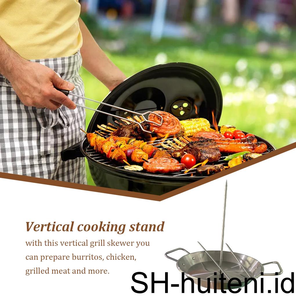 Vertical Tusuk Sate Barbekyu Tempat Tusuk Sate Anti Lengket Roasting Drip Pan Ayam Roaster Rak Outdoor Taman Camping